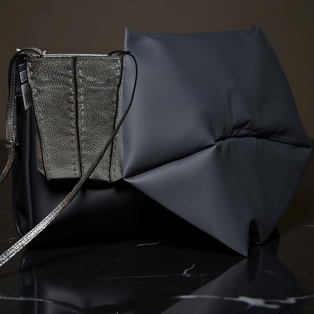 Customer Return The Sak Black and Silver Metallic Los Feliz Crossbody Bag